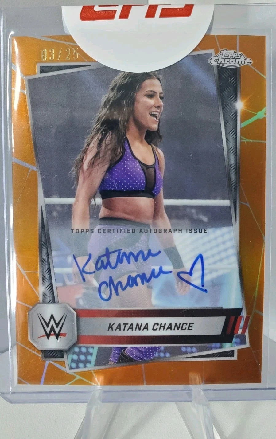 Katana Chance 2025 Topps Chrome WWE Orange Variation Refractor Auto #KC /25