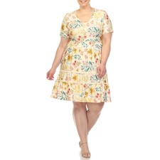 White Mark Floral High Waist Tiered Dress Plus Size 1X Beige Polyester $58
