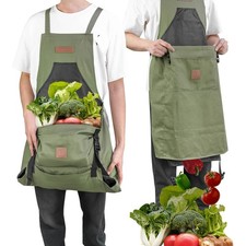 Harvest Apron, Canvas Gardening Apron with Pockets and Harvesting Pouch Green