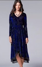 Simply Vera Vera Wang Blue Black Velvet Abstract V-Neck Long Sleeve Knee Dress M