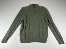 Polo Ralph Lauren Quarter Zip Sweater Mens Medium Olive Green Cotton Pony Logo