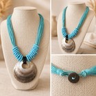 Vintage Handmade Boho Seed Beaded Pendant Necklace, Iridescent Glass Drop Accent — photo 1