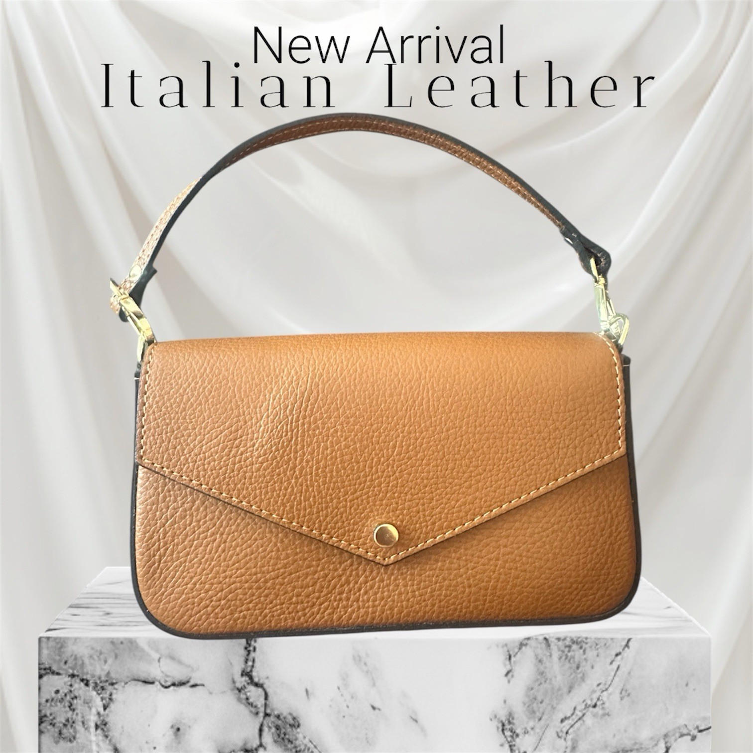 MADE IN ITALY - leather Brown  Shoulder Bag - NEW Detachable Crossbody Strap