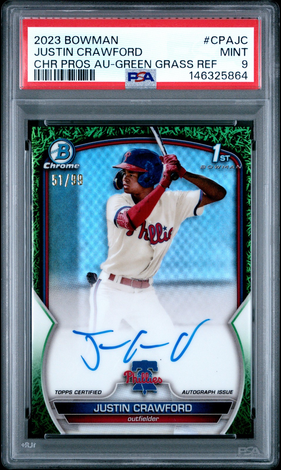 2023 BOWMAN CHROME PROSPECT AUTOS #CPAJC JUSTIN CRAWFORD 51/99 PSA 9 AUTO