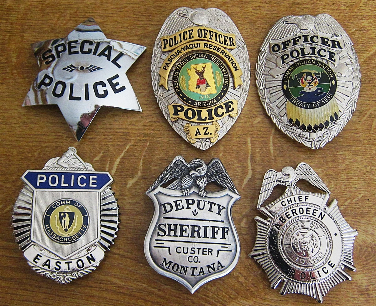 obsolete police badges, Convolut 6 x Abzeichen + 1 patch, Super Angebot !
