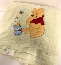 Disney Winnie The Pooh Baby Blanket Green Fleece Hunny Pot Bee Lovey Vintage K9