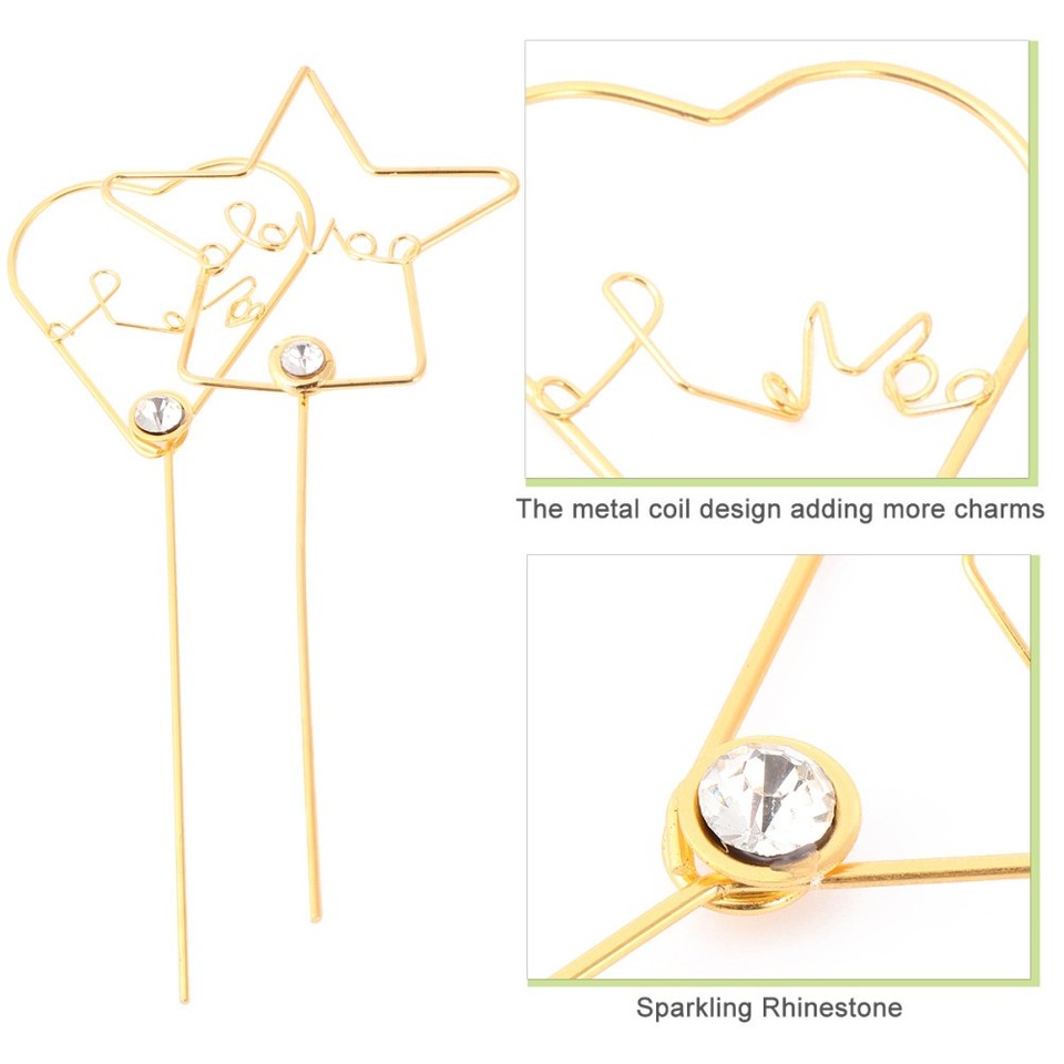 Moon Shape Star 6Pcs Rhinestone Cake Insert Topper Golden Moon Star Heart Shape Metal ...
