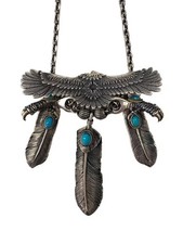 Saad Custom Eagle Turquoise Feather X3 Turquoise Eagle Claw X2 Necklace Sv M1A77