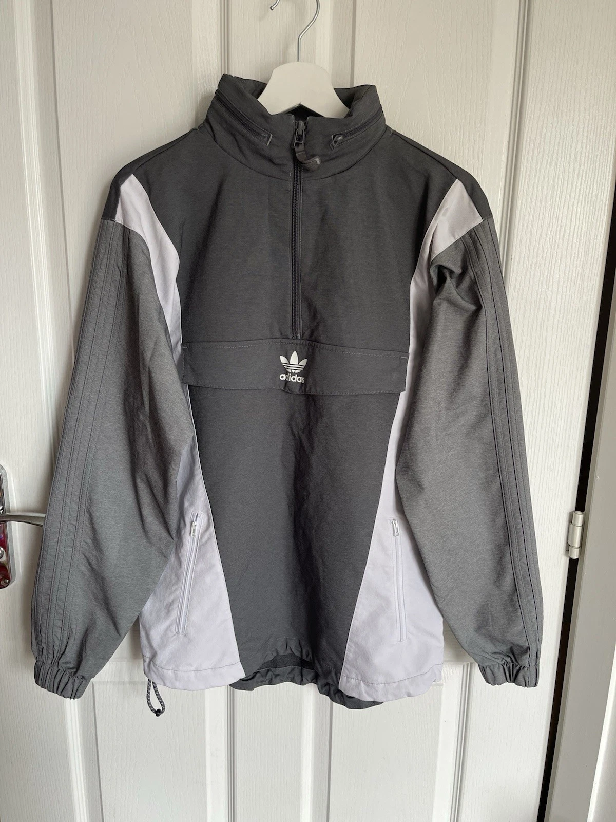 Adidas Anorak Jacket Windbreaker Grey Colourblock Hooded Windbreaker Sports XS