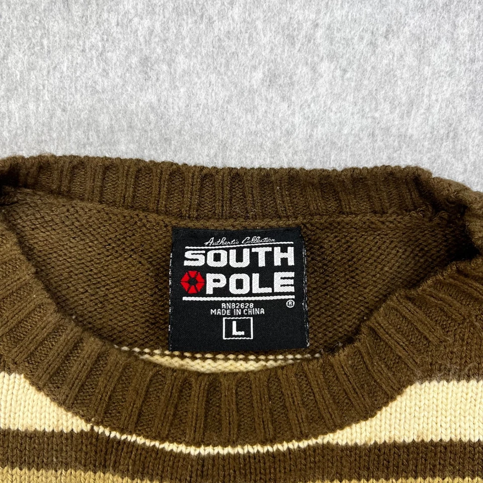Suéter Pullover Southpole Vintage Para Hombre Grande Marrón Beige Naranja Rayas Y2K Foto 3 de 4