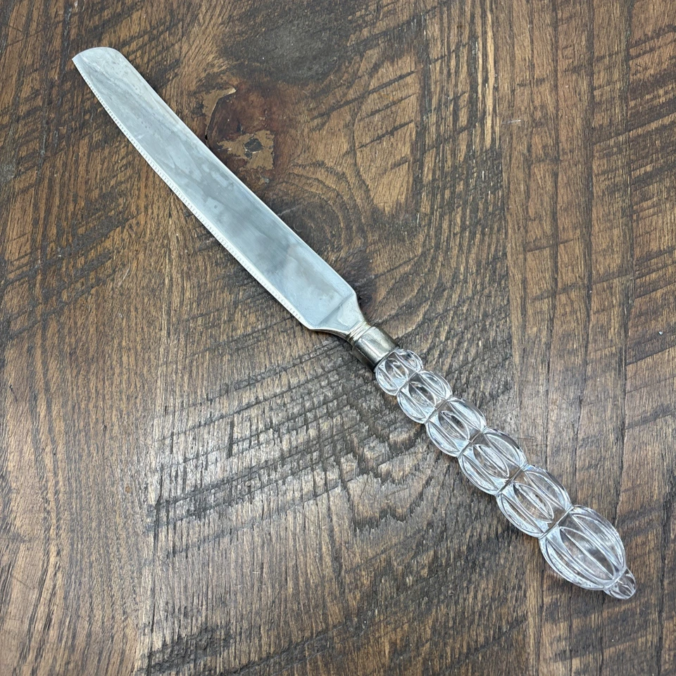 "Cuchillo para pastel de boda Mikasa plateado con mango de cristal 13""" Foto 2 de 4