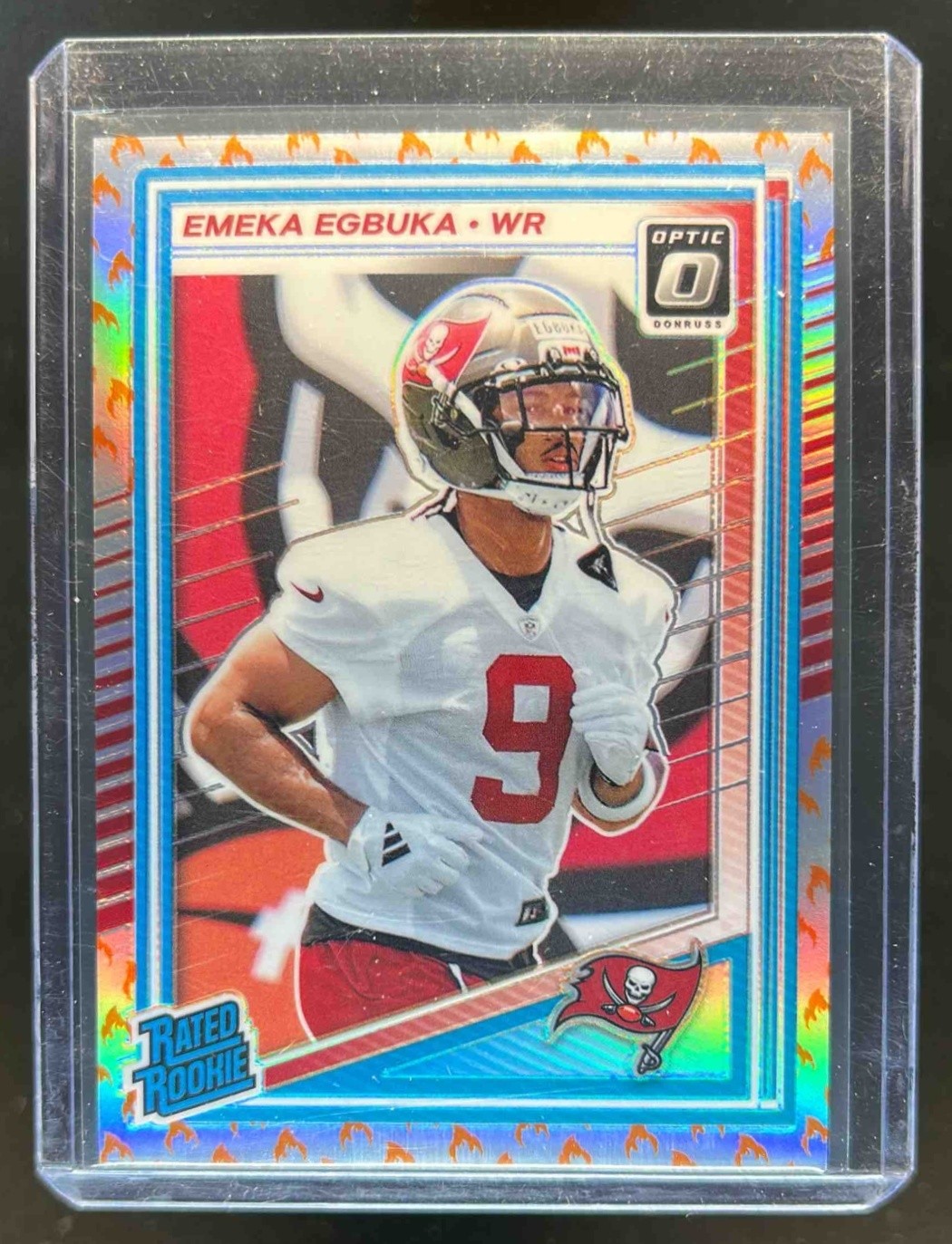 2025 Donruss Optic Emeka Egbuka Rated Rookie Fire Prizm #265 Buccaneers