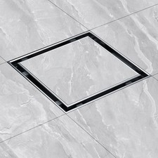 4" Square Shower Drain w/ Tile Insert Hair Catcher Leveling Feet Brushed Nickel