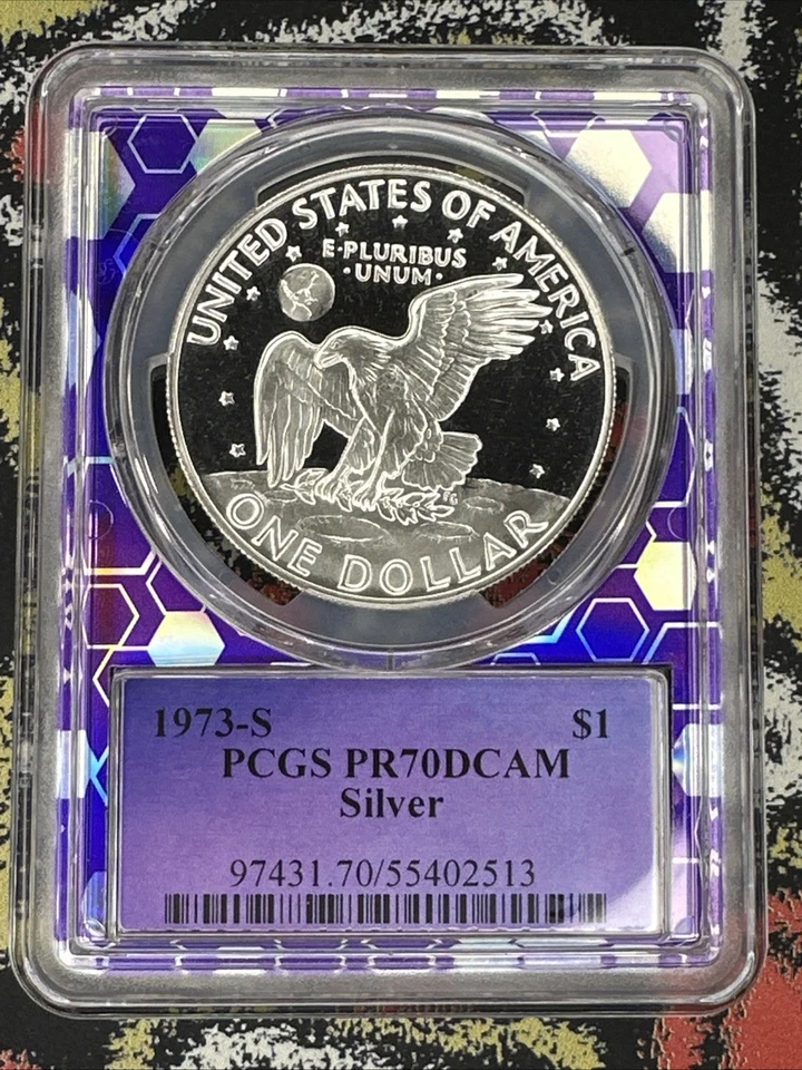1973-S Eisenhower Dollar PCGS PR70DCAM Silver Proof – Traderbea BERT Purple Core - Image 3 of 4