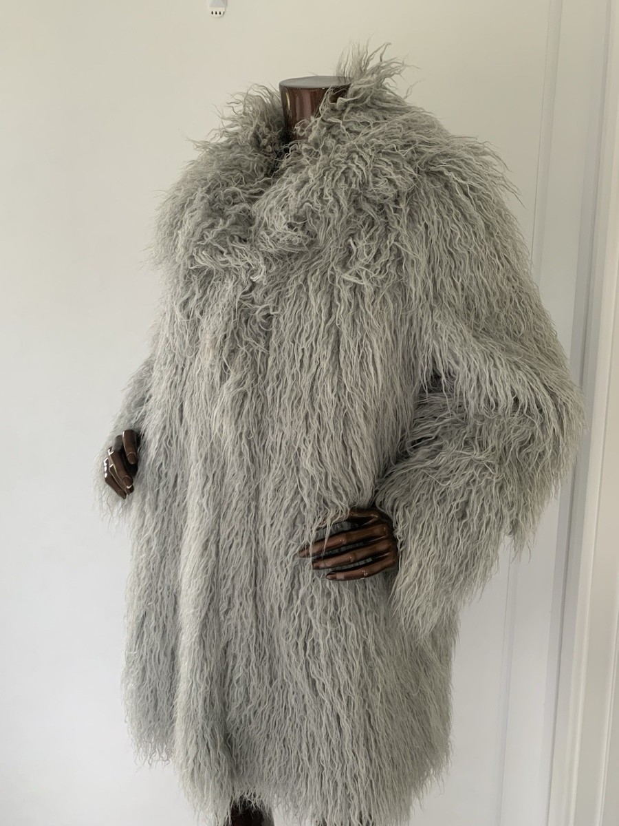 Twiggy M&S Grey Shaggy Faux Fur Mongolian Tibetian Lamb Coat Grey