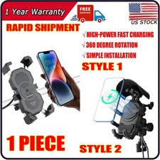 Phone Holder Wireless Charger USB Charging Mount for Motorcycle Handlebar 15W