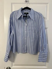 Banana Republic boxy crop button down shirt Women’s LT blue white stripe NWT