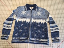 Vtg Tiara Snowflake Zip Cardigan Sweater M Blue Nordic Shoulder Pads 2002