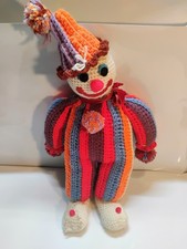   Handmade Crocheted Colorful Clown 23  Stuffed Toy Doll Play Pretend Vintage