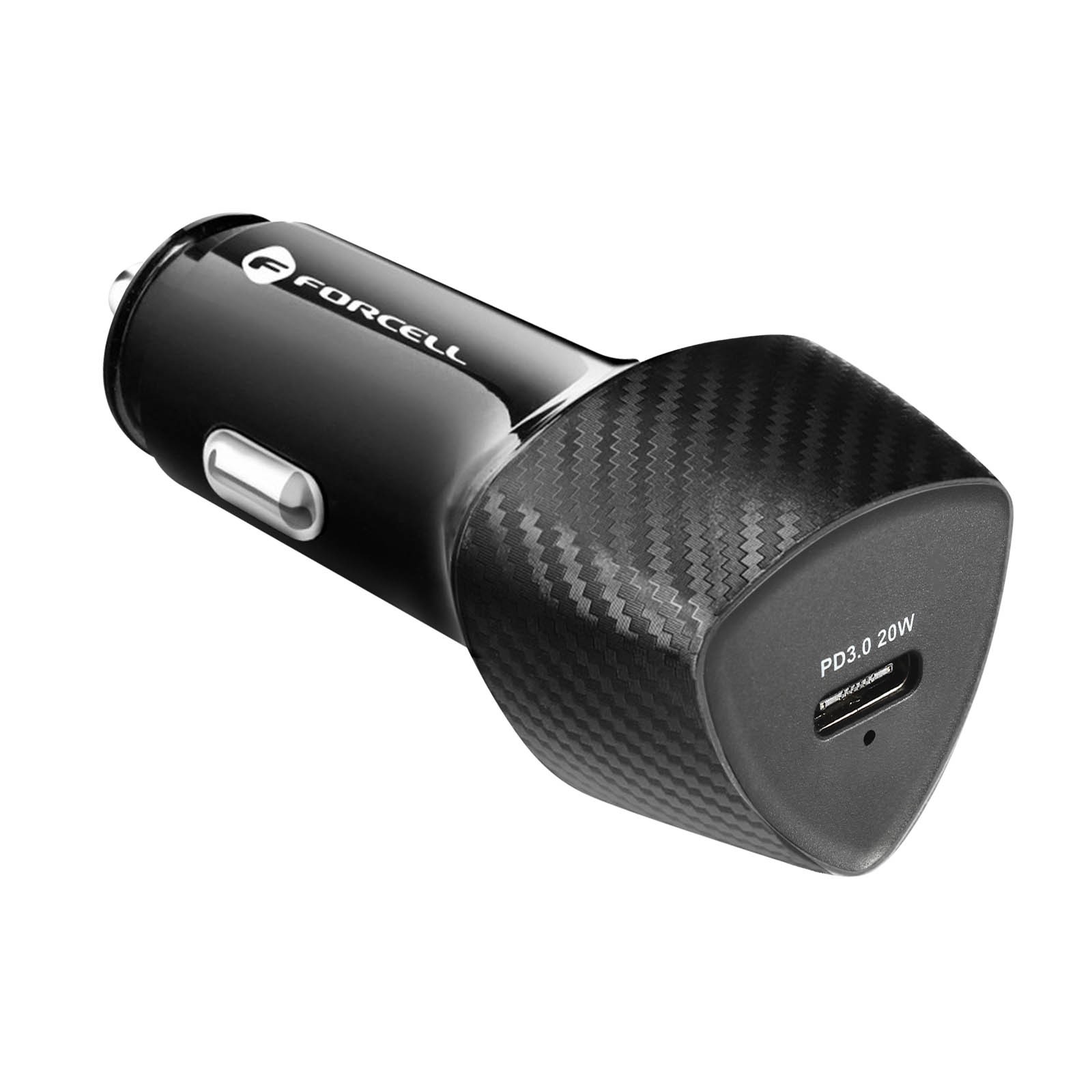 Chargeur allume-cigare USB-C 20W Forcell noir pour recharge rapide de smartphone
