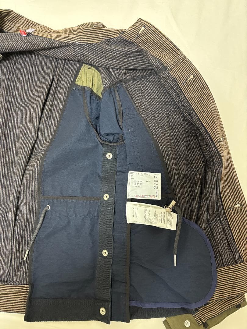 sacai Patchwork Button Jacket Hickory Stripe Used… - image 7