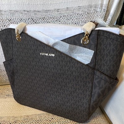 Michael Kors Jet Set Travel Large Brown Logo Chain Shoulder Tote Bag
