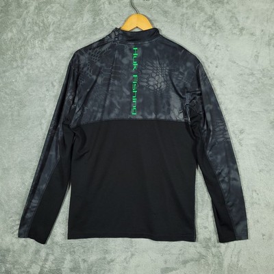 Huk Fishing Shirt Mens M Black Kryptek Typhon Camo 1/4 Zip