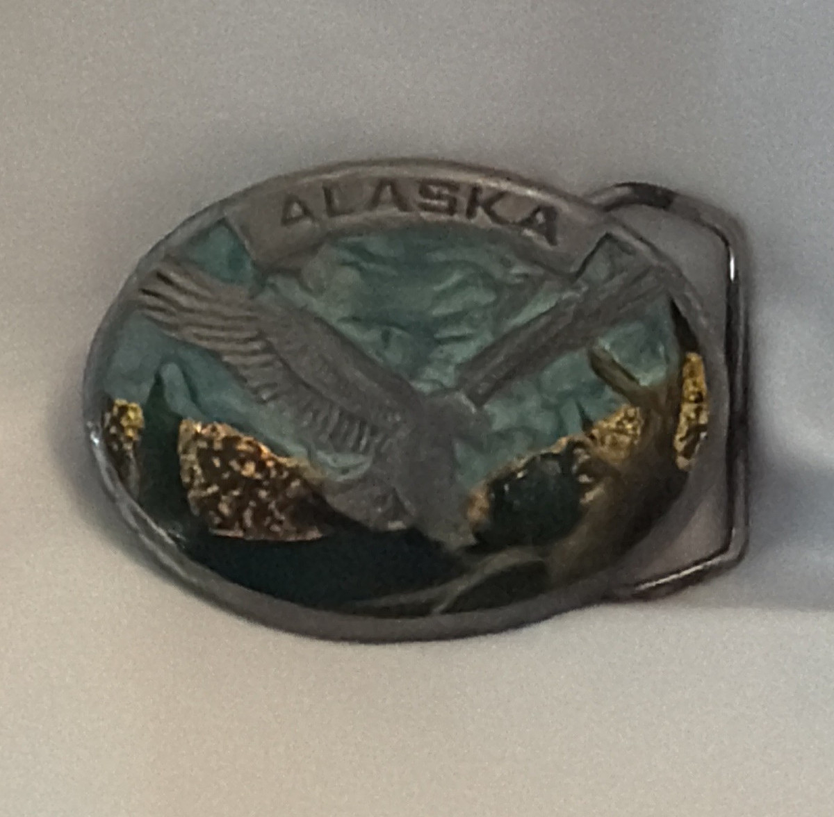 Siskiyou Buckle Co. Alaska Eagle Oval Buckle Green/Silver X-65