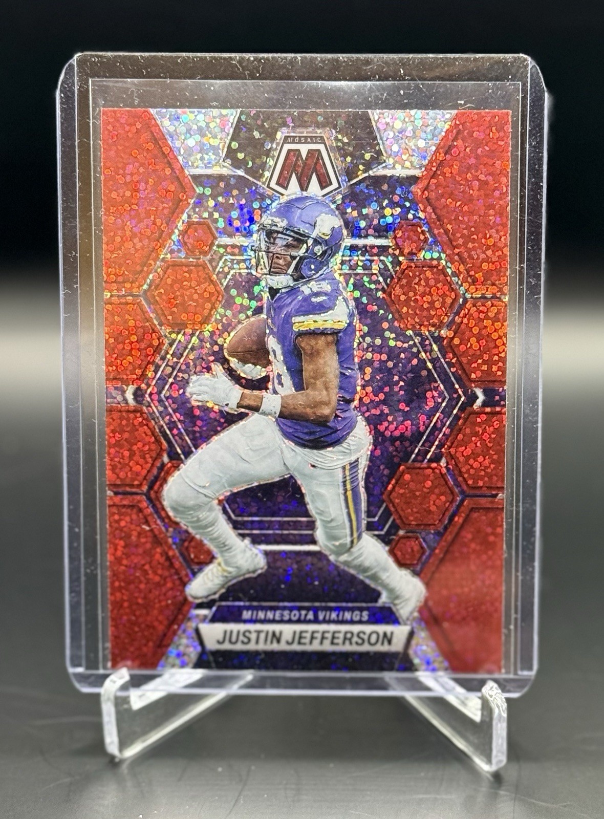 2024 Mosaic Justin Jefferson Red Sparkle Prism 143 SP - Minnesota Vikings