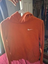 NIKE CLUB FLEECE PULLOVER SWOOSH HOODIE SWOOSH ORANGE MENS SMALL EXCELLENT