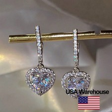 925 Sterling Silver Zircon Love Heart Earrings for Women Wedding Jewelry Gift