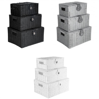 Harz Korb geflochten Aufbewahrungskörbe 3er Set Korb Box mit Deckel