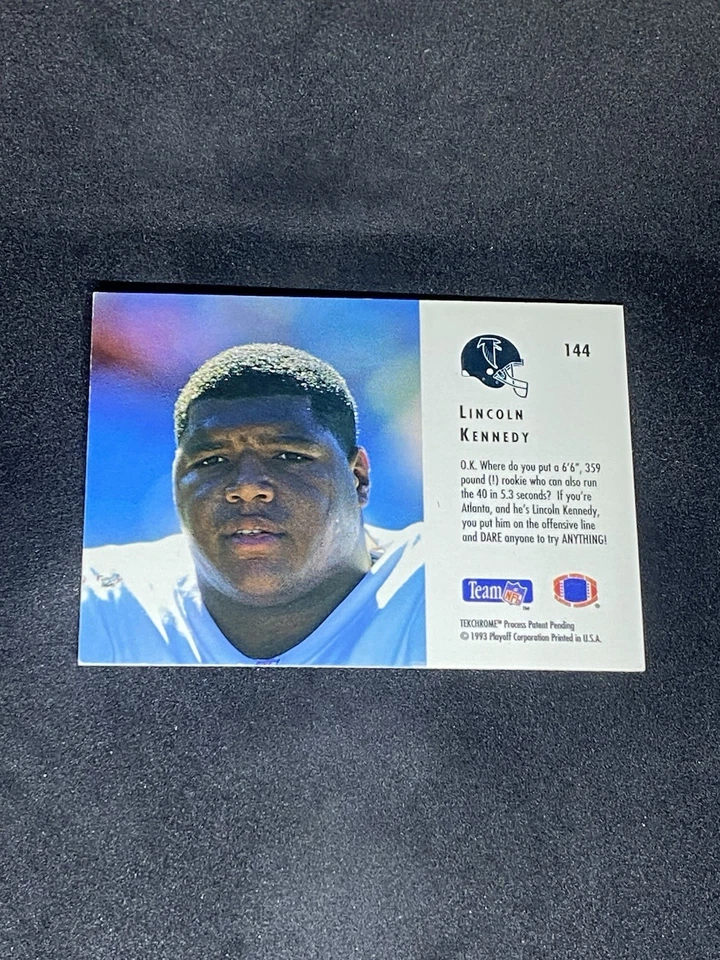 Lincoln Kennedy 1993 Playoff #144 Atlanta Falcons Autographed Signed Rookie Card - Image 3 of 3