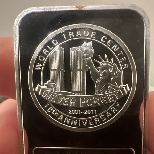 World Trade Center Twin Towers Vintage Rare Bar 1 Troy Oz .999 Fine Silver Ingot - Picture 2 of 4