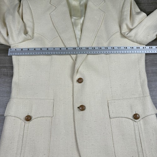Giacca blazer western vintage Kenny Rogers Circle S taglia 40 R avorio 100% seta USA - Foto 7 di 19