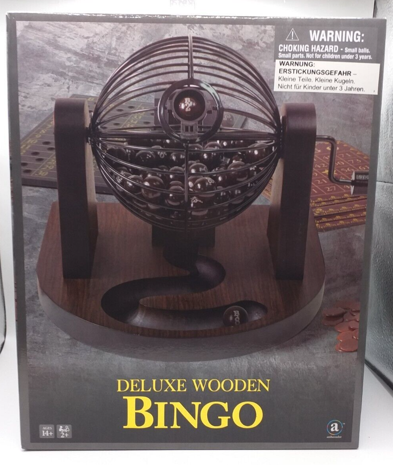 Deluxe Wooden Bingo Game Complete Set Spin Master Balls Cards Marker