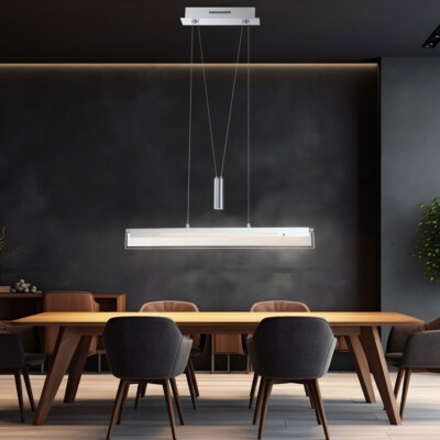 Esszimmerlampe Hängeleuchte Zugpendelleuchte LED Glas Chrom Höhenverstellbar