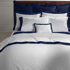 Ralph Lauren RL 624 Organic Sateen Border FULL/QUEEN Duvet Cover 400 Polo Navy