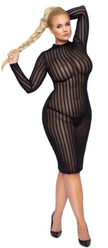 Plus Size Kleid  Schwarz Transparent Minikleid aus gestreiftem Tüll  4XL 5XL 6XL - Bild 1 von 6