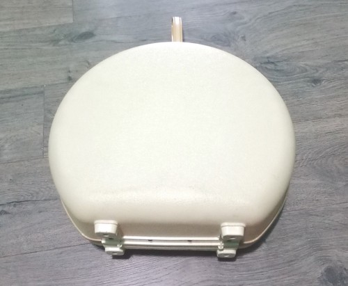 Vintage Round Hard Suitcase Hat Box Luggage 13" Cream With Beige Handle & Trim - Picture 7 of 10