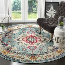 Tapis Rond Ethnique Floraux Monaco Tapis de Sol Antidérapant Polyester