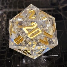 Clear/Gold Titan 55mm Jumbo d20 |  Dungeons and Dragons | Colossal Dnd Dice Set