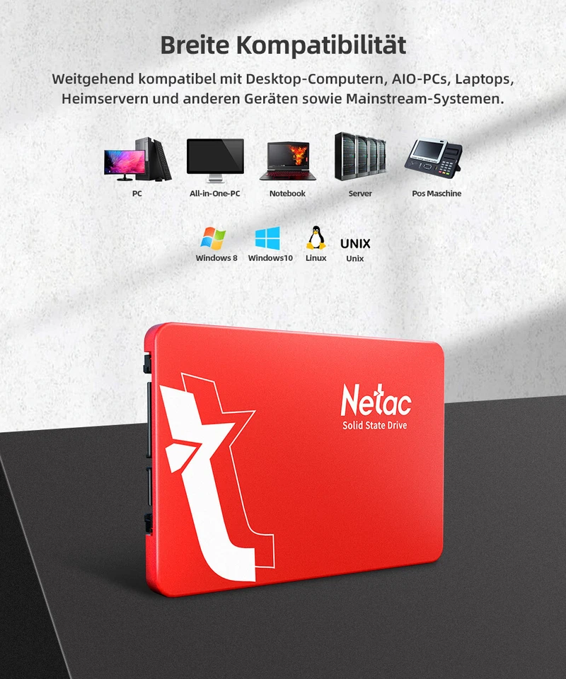 Netac SSD Festplatte 2,5 zoll interne 2TB SATA III 6 Gbps Solid State Drive - Bild 4 von 4