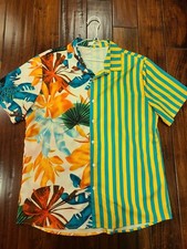 Men's Hawaiian Print Party Shirt Short Sleeve Button Up ChArmkp