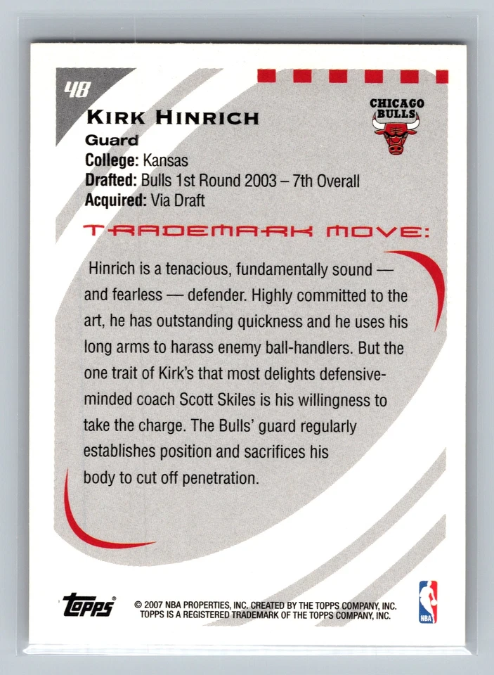 Kirk Hinrich #48 2006-07 Topps Trademark Moves Chicago Bulls - Image 2 of 2