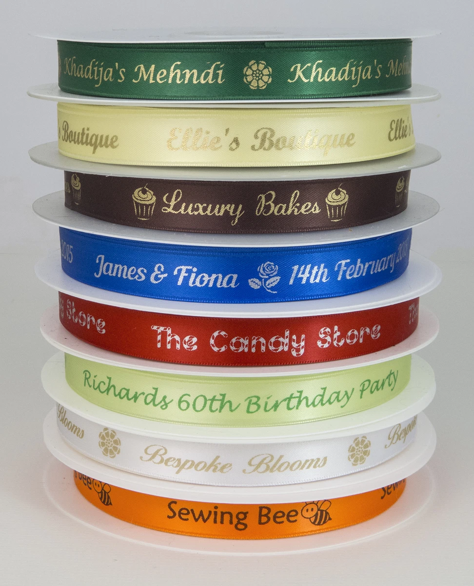 50m x 15mm Personalised printed Ribbon wedding favour box christening