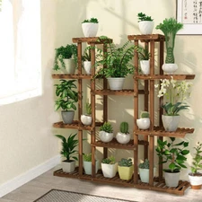 Large 11-Tiered Wood Plant Stand Flower Pots Shelf Rack Organizer Indoor Outdoor