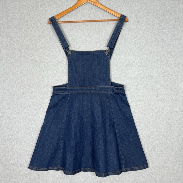 Dangerfield Pinafore Denim Dress 14 L Blue Overall Sleeveless Preppy Festival