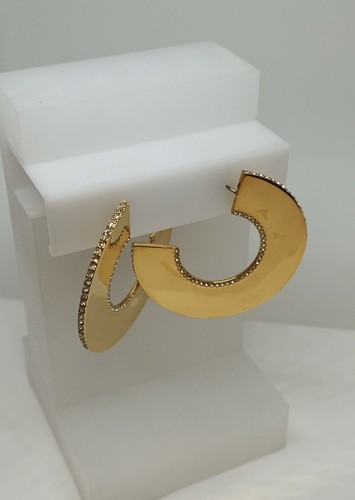 Swarovski Gelane Hoop Earrings Yellow Tone w/ White Crystals 5278290 BNIB - Picture 5 of 12