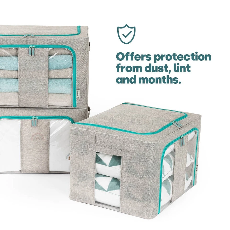 Foldable Clothes Storage Bags Zipped Organizer Wardrobe Closet Boxes Steel Frame - Image 4 of 4